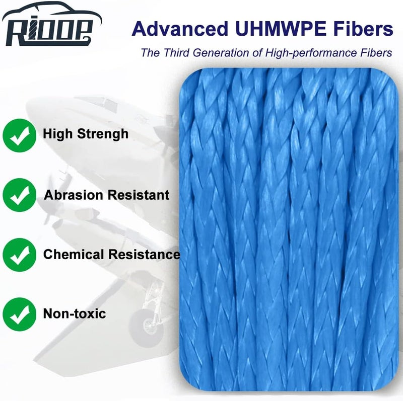 RIOOP Synthetic Winch Rope,3/16 Inch x 50 Feet 8350LBs Winch Cable Line with Protective Sleeve for ATV UTV (Blue) - Image 3